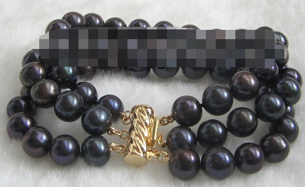 

Hot selling>@@ > 00896 3row natural black round freshwater pearl bracelet -Bride jewelry free shipping
