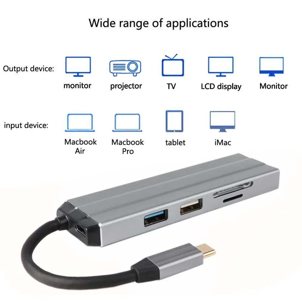 6 в 1 4K HD USB C концентратор видео аудио кабель адаптер типа к HDMI usb 3 0/usb 2 0 с SD/TF