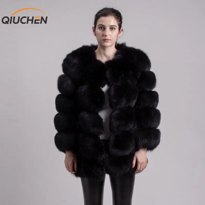 QIUCHEN PJ8078 Большая распродажа,, все реальные фотографии, Женское зимнее пальто с натуральным лисьим мехом, куртка с длинными рукавами и лисьим мехом, куртка для девочек