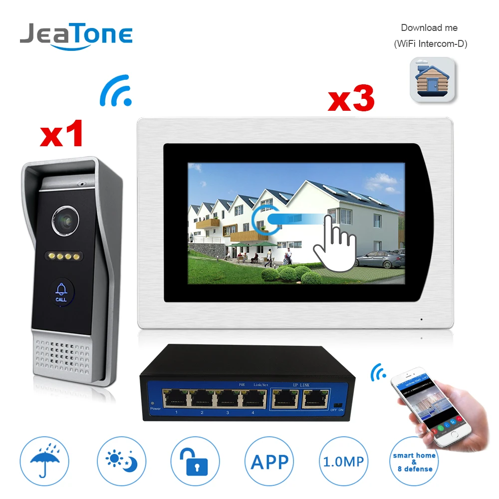 7'' Touch Screen WIFI IP Video Door Phone Video Intercom Villa Building 1-3 Access Control System Motion Detection Android/iOS