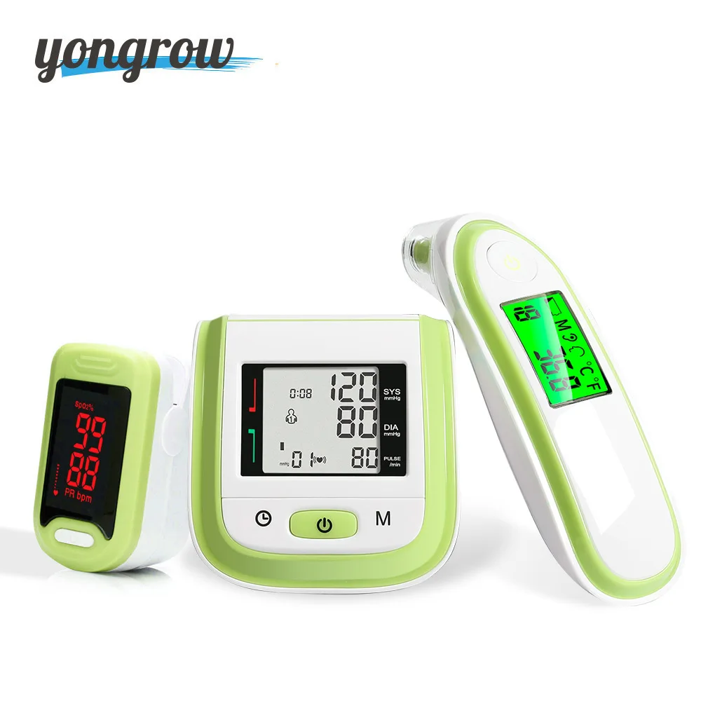 

Yongrow Fingertip Pulse Oximeter & Wrist Blood Pressure Monitor & Baby Ear Infrared Thermometer Family Health Care Gift Oximeter