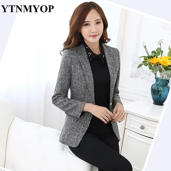 

YTNMYOP Spring Autumn Women Blazer High Street Office Lady Suit Coat Outerwear Slim Casual One Button Female Blazers