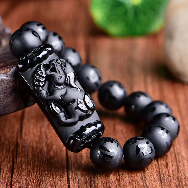

Natural Black Obsidian Stone Jades Bracelets PiXiu Bracelets Hand String Bangles Men Women Fashion Jades Stone Jewerly