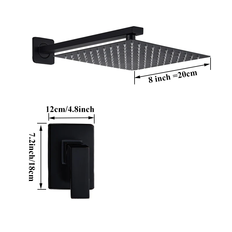 Матовый черный смеситель для душа для ванной комнаты " /10"/1" /16" Душевая насадка с душевой распылителем для горячей и холодной воды Смеситель для ванны Краны - Цвет: 8 inch shower set