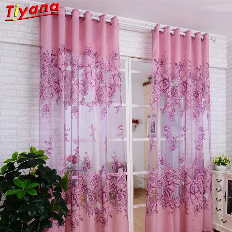 

Sheer Tulle Curtain Jacquard Coffee Purple Voile Tulle Elegant Royal Valance Drapes For Living Room Floral Art Pattern WP381 *30