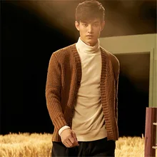 Ручная работа из чистой шерсти вязанный мужской модный однобортный Кардиган с открытой кромкой Белый 5 цветов на заказ