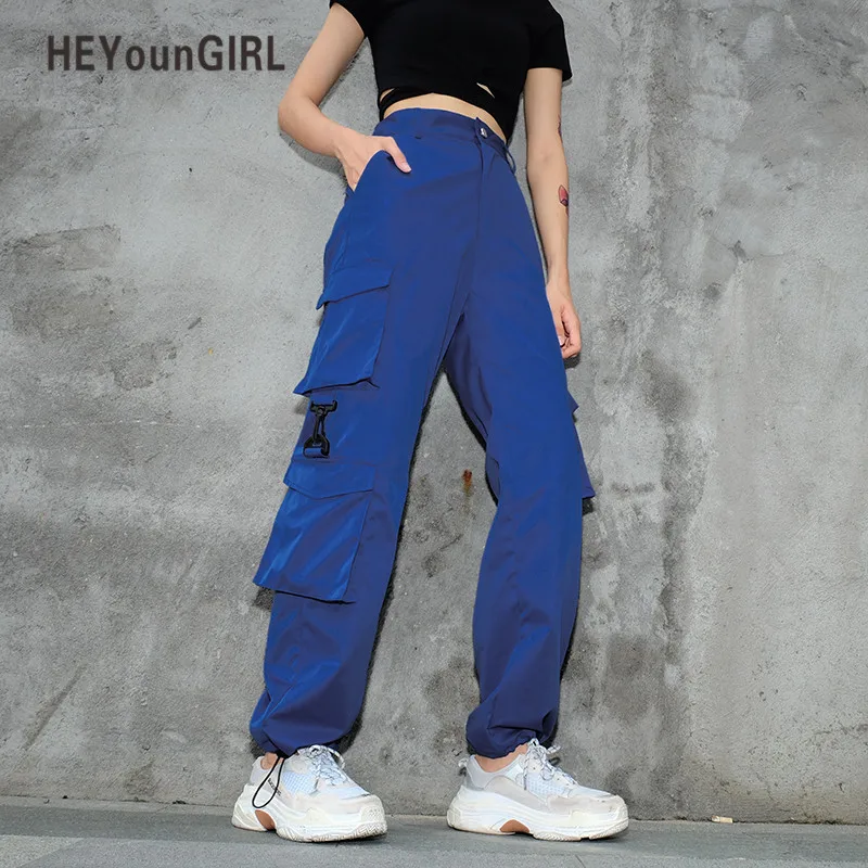 HEYounGIRL Casual Loose Women Cargo Pants Capri High Waist Long Trousers Streetwear Solid Female Flat Sweatpants Pockets Zipper HEYounGIRL Casual Loose Women Cargo Pants Capri High Waist Long Trousers Streetwear Solid Female Flat Sweatpants Pockets Zipper
