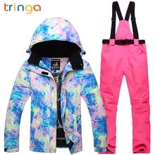 Лыжный костюм женские бренды водонепроницаемая ветрозащитная Лыжная куртка и брюки утепленная теплая одежда брюки лыжный Сноубординг костюмы