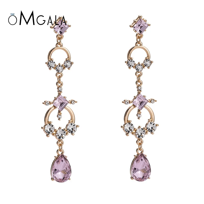

OMGALA Fashion Crystal Jewelry Drop Earrings Purple White Crystal Dangle Earrings For Women Party Jewelry Big Earring Brincos