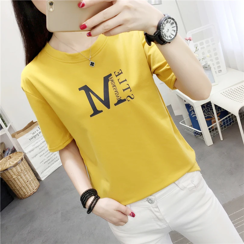 

2019 Fashion Cotton letter printed Women loose t-shirt casual women's t shirt o-neck women tops tee shirts NS4306