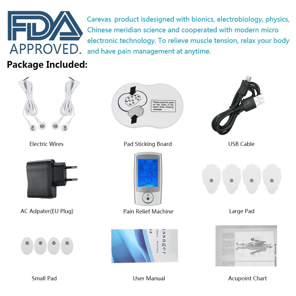 Carevas массажер перезаряжаемый Электрический обезболивающий аппарат 16 режимов десятки единиц портативный импульсный стимулятор мышц