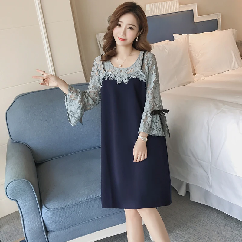 

6637# Sweet Hollow Out Lace Maternity Dress 2019 Summer Autumn Fashion Clothes for Pregnant Women Office Work Pregnancy Clothing