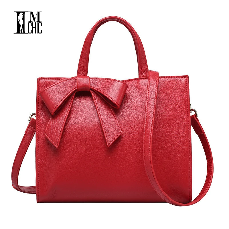  2017 Woman Tote Handbags Genuine Leather Cowhide Sweet Bow Women Messenger Bags Classic OL Business Big Crossbody Shoulder 0205 