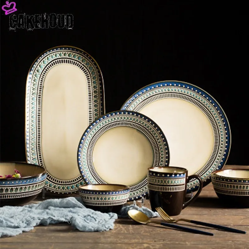 

CAKEHOUD Nordic Relief Pattern Creative Ceramic Tableware Household Cutlery Set Dish Pasta Pasta Cake Snack Dish Noodle Bowl
