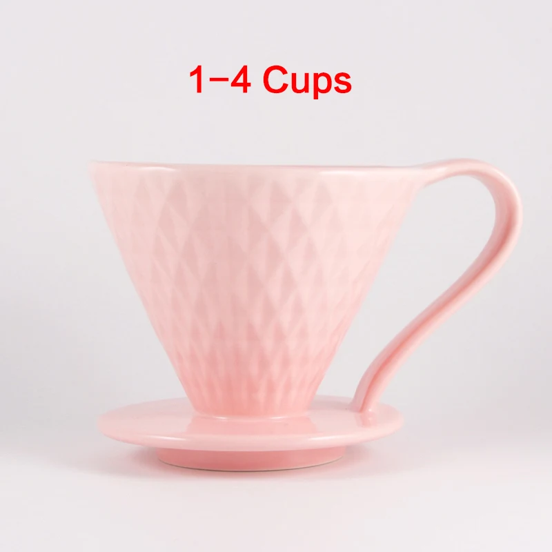 Керамические кофейные фильтры V60, кофейная капельная чашка с фильтром, Алмазная форма, Перманентная наполняемая кофеварка с отдельной подставкой - Цвет: Pink 1-4Cup