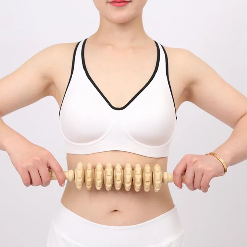 Yoga meridian rod nine fine wheel shaft Whole body massage roller pounded his waist back massage neck leg wooden massager