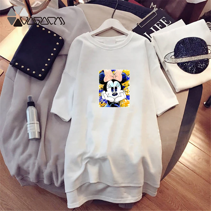 

2019 Summer Women Sleepwear Minnie Mickey Mouse Cartoon Print Casual Loose White Black Mini Women Pyjamas Plus Size Pajamas New