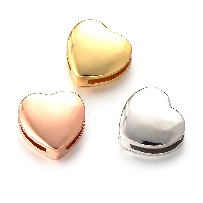 Pipitree High Polish Copper Heart Beads Charms for Jewelry Making Silver Gold Color DIY Trendy Spacer Beads fit Bracelet 13MM