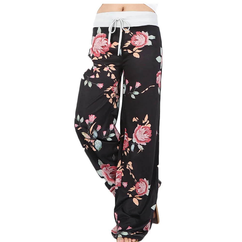 2019 New Spring Causal Women Floral Printed Drawstring Loose Pants Soft Plus Size Female Wide Leg Pants Long Trousers 2019 New Spring Causal Women Floral Printed Drawstring Loose Pants Soft Plus Size Female Wide Leg Pants Long Trousers