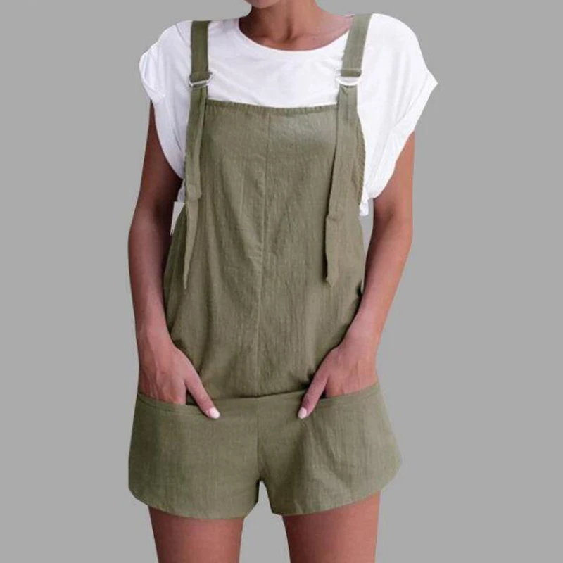 Womens Rompers Jumpsuit Summer Sexy Strap Overalls Casual Pockets Loose Sleeveless Backless Short Playsuits