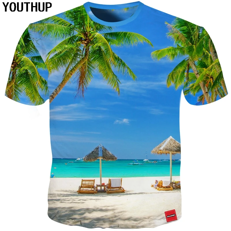 

YOUTHUP Harajuku T Shirt Men Sky Tree Print 3d Holiday T shirt Casual Hawaii Tees Shirt Homme Tops Plus Size Beach Funny t shirt