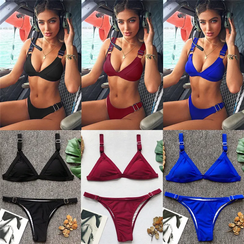 

Summer Two Piece Swimsuit Set Women Push-up Padded Triangle Bra Top Bottom Bikini Set Swimsuit Swimwear