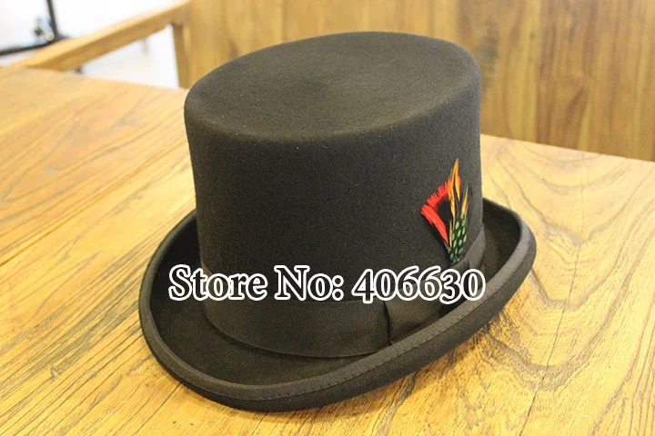 Роскошная атласная подкладка шерсть черный топ шапки войлок для мужчин Chapeu Masculino PWFR114 - Цвет: headsize 61cm