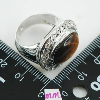 

Tiger Eye White Crystal Zircon 925 Sterling Silver Ring Size 6 7 8 9 10 F985
