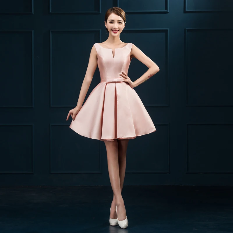 2016 New Satin Evening Dresses Gorgeous Backless Bride Gown Elegant Ball Prom Party Homecoming/Graduation Short Formal Dress