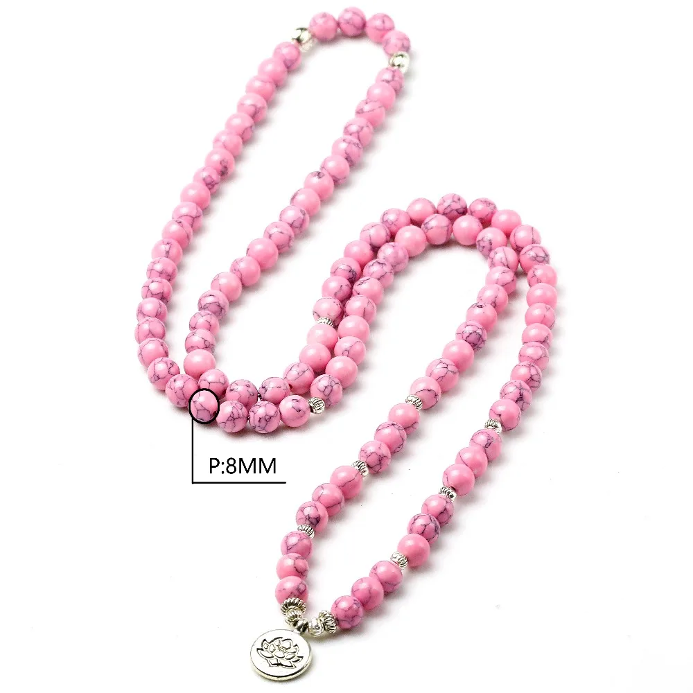 Розовый Камень Howlite исцеляющая чакра 108 молитвенные бусины мала браслет Женские