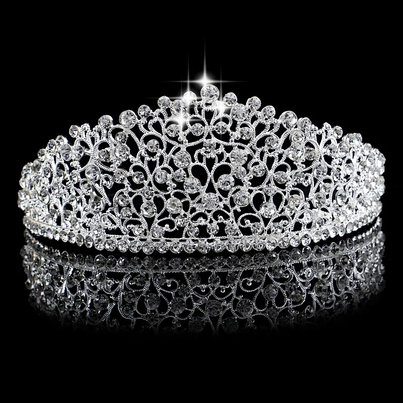 Роскошная сверкающая Серебряная большая свадебная диадема с кристаллами для невесты украшения для волос головной убор
