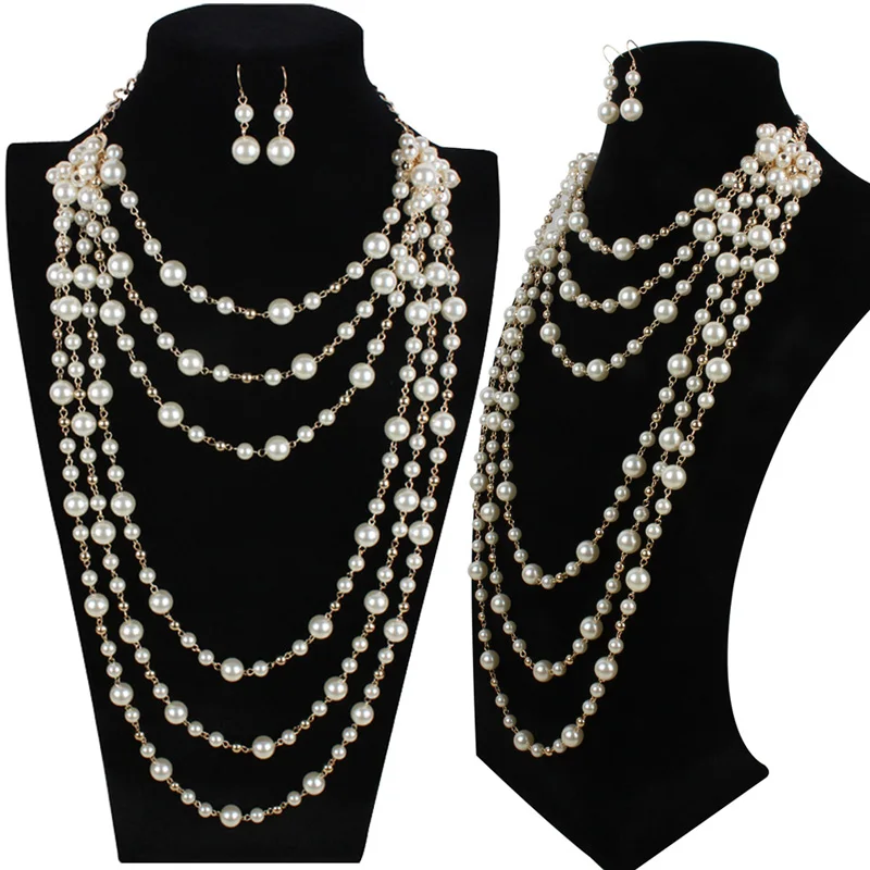 Very Long Sweater Chain Necklace And Earrings Set Fashion Jewelry