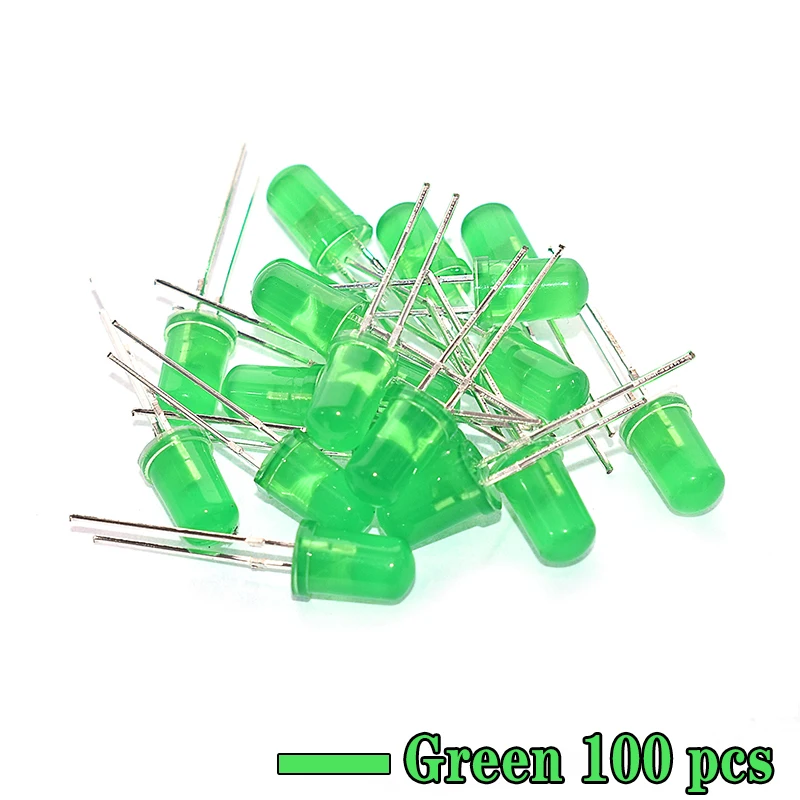 5mm LED Green 100 шт. 5 мм F5 светодиодный Диод 5 мм светильник Ассорти комплект зеленый синий белый желтый красный набор компонентов «сделай сам» - Цвет: 5mm LED Green