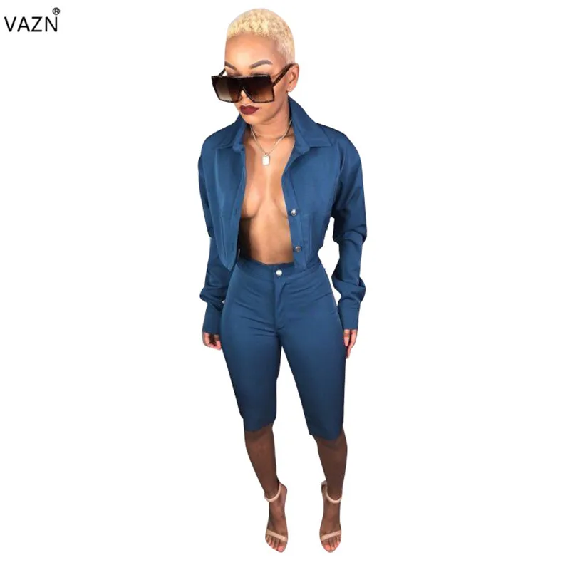 VAZN осень 2018 новый бренд Для женщин Повседневное Популярные Дизайн комплект из 2 частей сплошной длинный рукав по колено Для женщин Bodycon