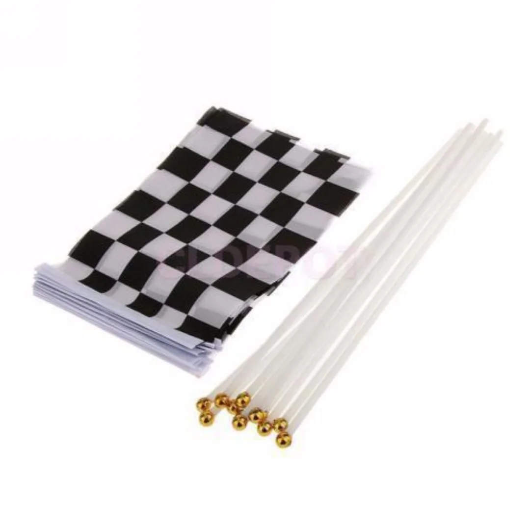 12pcs x Chequered F1 Formula One Racing Banners Hand Waving Flag Gift Black&White