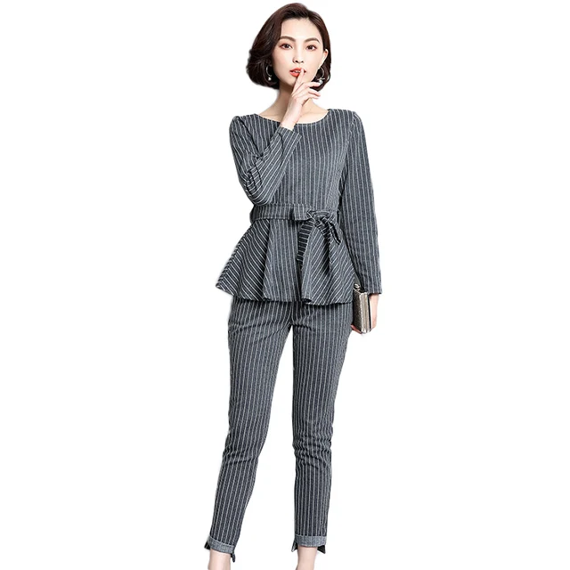 Best Offers L-5XL Plus size Women's 2018 New Spring Autumn New Loose O-Neck Tops Women's Stripes Business Office Lady Two-piece suit NW1053 Best Offers L-5XL Plus size Women's 2018 New Spring Autumn New Loose O-Neck Tops Women's Stripes Business Office Lady Two-piece suit NW1053