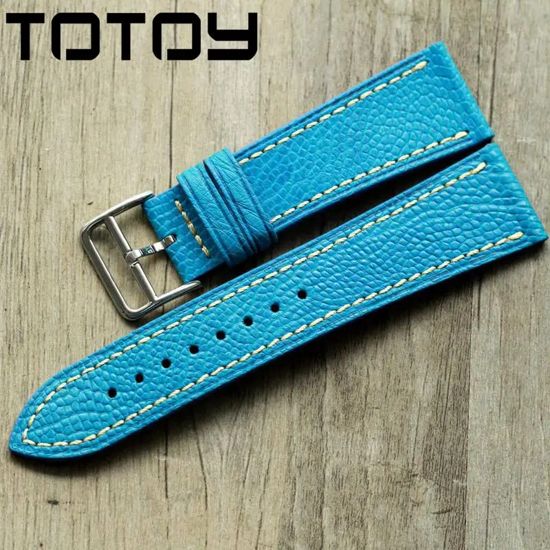 

TOTOY Handmade Ostrich Leather Strap 24MM 22MM Blue Vintage Leather Watchband, Casual Wind-Saving Soft Bracelet