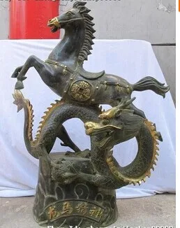 

promotion cheap old art & antiques Bronze China Classical Huge Bronze Gild Horse Ride Dragon Lucky Fengshui Statue