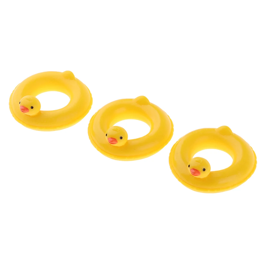 3 Pieces 1/12 Hard Resin Yellow Duck Swim Rings Dollhouse Miniature Garden Decoration