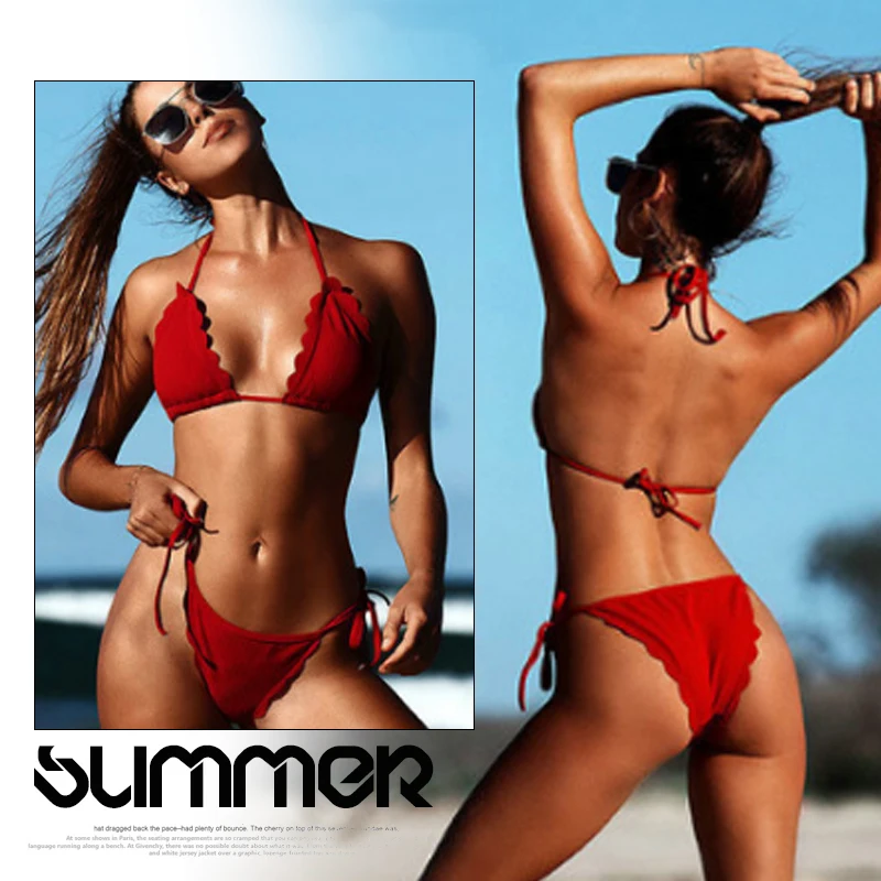 Polyester Split Type Women Pool Bikini Set Swimsuit Fashion Girls Beach Wear Adjustable Beach Swimming Sexy swimsuit thong