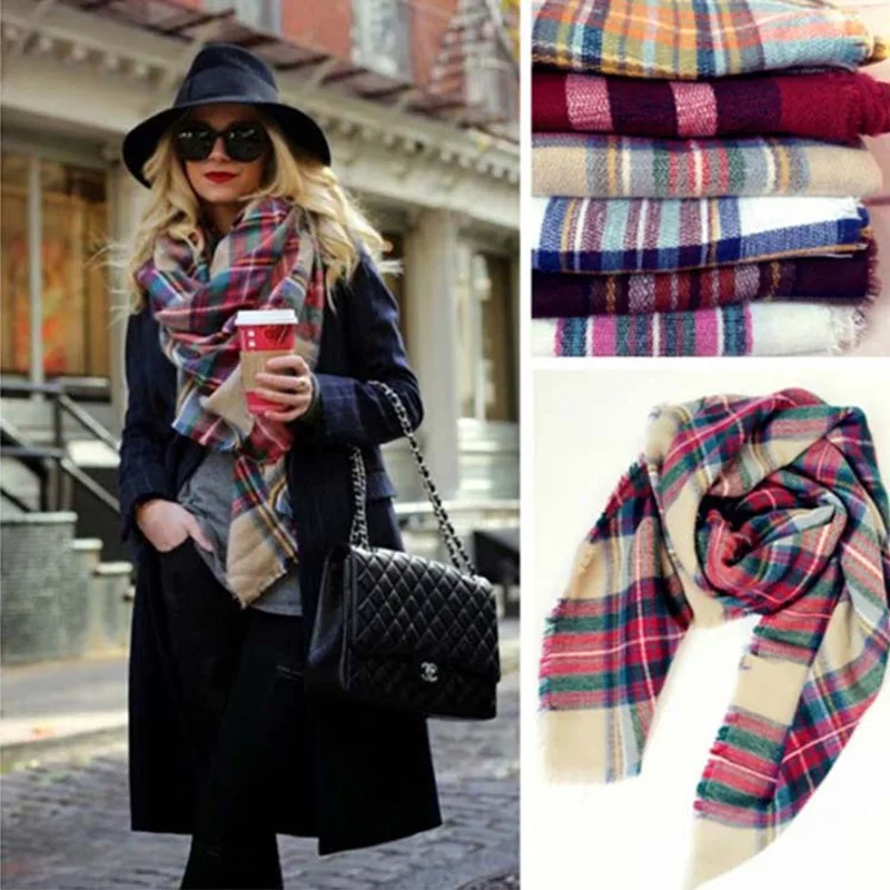 50pcs lot za Winter font b Tartan b font Scarf Desigual Plaid chashmere Scarf New Designer