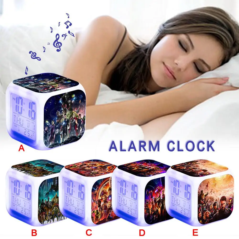 

3 Colorful Alarm Clock LED Light 7 Colors Change Horse Desk Watch Square Table Vintage Table Bedside Led Digital