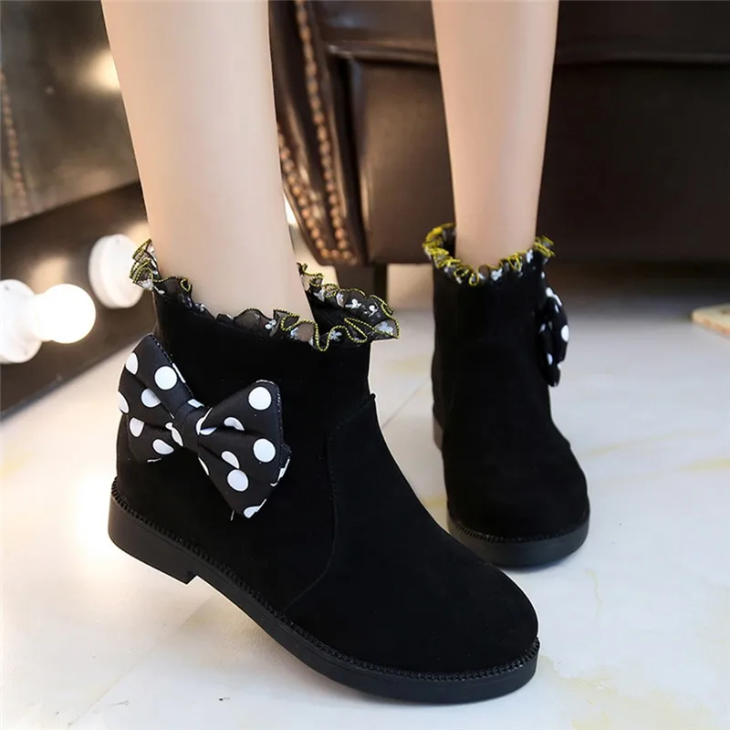

Women Boots Warm Winter Boots Female Casual Women Bowknot Lace Increase Flock Thick Ankle Boots Botas Mujer Ladies Shoes #40B