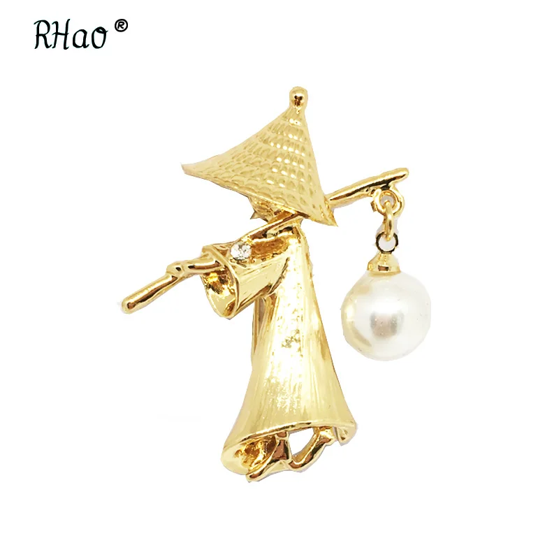 

RHao Cute Mr Hat Ancient Businessman Shape Brooches accessories Gold-color jewelry Pins For Kids Women Clothes Clips Accessories