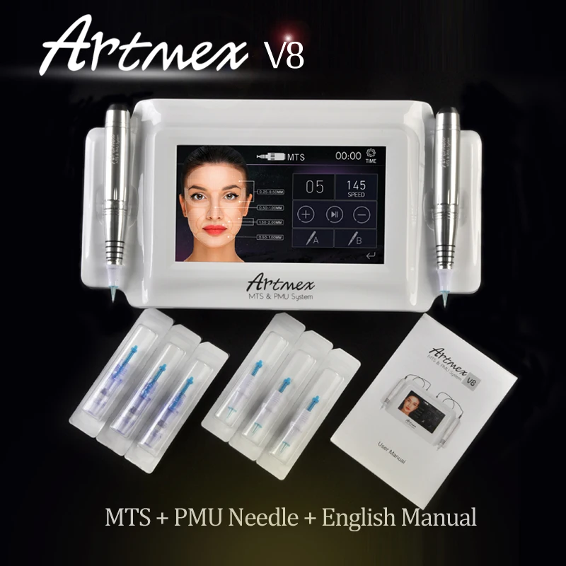 Профессиональная цифровая Перманентная машинка для татуажа, для бровей и губ, Вращающаяся ручка V8 MTS PMU, система с иглой для татуажа Artmex V8