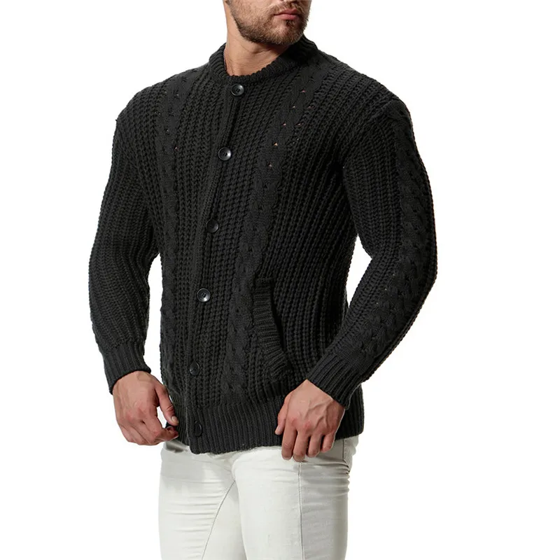 

2018 Autumn Winter Men's Solid Color Slim Knit Cardigan Casual Men Cotton Sweater Coat for Fashion Male Black Grey Blue Sweater