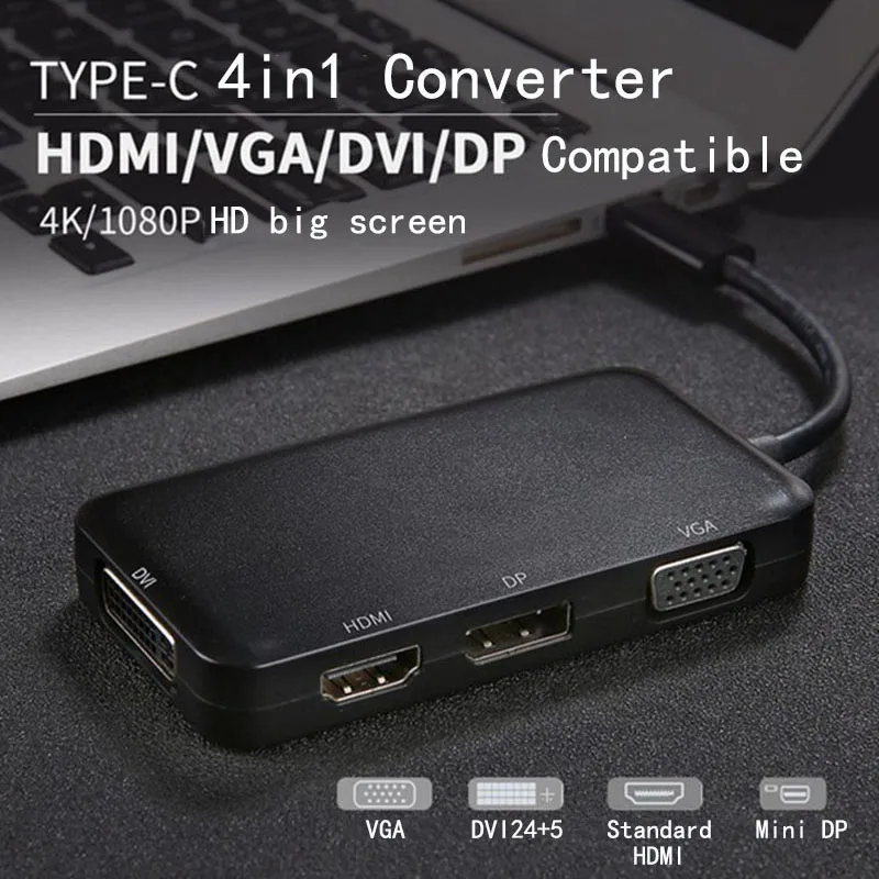 Fealushon док-станция Тип C разъем HDMI DVI VGA DP концентратор для ноутбука Macbook Pro hp DELL поверхность lenovo samsung док-станция