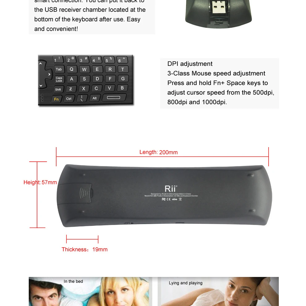 Rii i24 мини 2,4 ГГц Беспроводная клавиатура Air mouse для Android tv Box/мини ПК/ноутбука