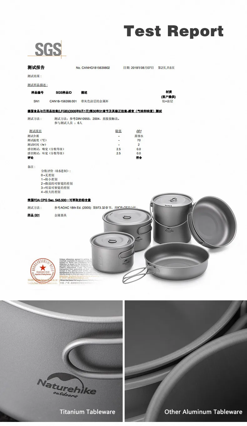 Livre de Acampamento do Piquenique Talheres de Titânio Pote com Alça Luz ao ar Naturehike Alta Qualidade Panelas Pan Caneca Frigideira Dobrável Pot 3 Esporte e Lazer