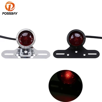 

POSSBAY Motorcycle Taillights Rear Dirt Bike Scooter Brake Indicator Lamps With License Bracket Universal For Harley Touring ATV